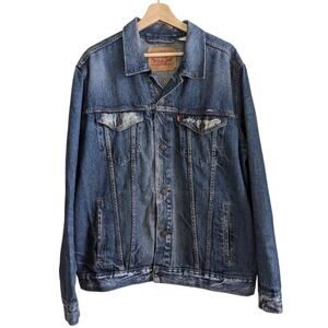 Levis Trucker Jacket Mens XL Standard 72334 Red Tab Blue Jean Denim Retro Biker